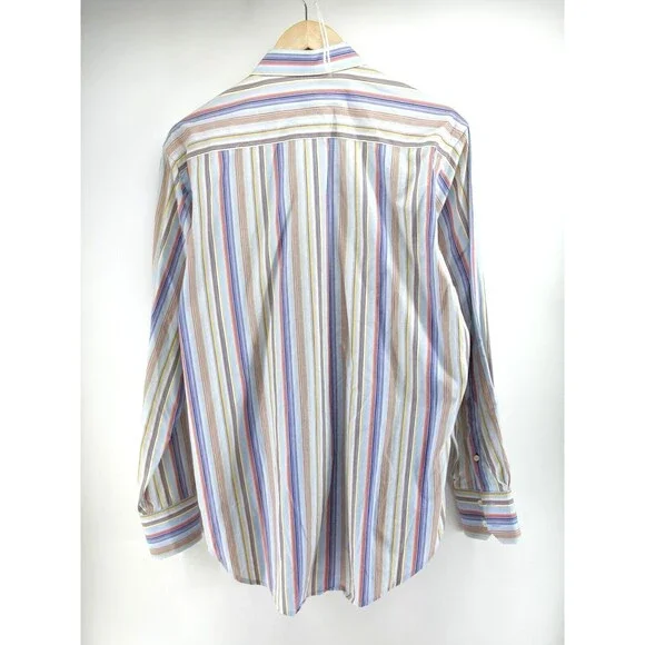 ROBERT GRAHAM Multi Color Stiped Flip Cuff Embroidery Button Down Shirt Medium - Picture 9 of 12